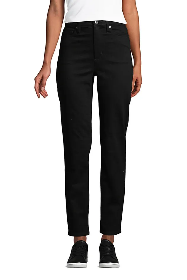 Lands039 End Jeans Women High Rise Straight Leg Ankle Jeans Black