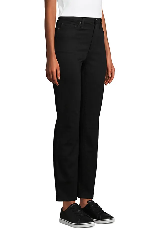 Lands039 End Jeans Women High Rise Straight Leg Ankle Jeans Black