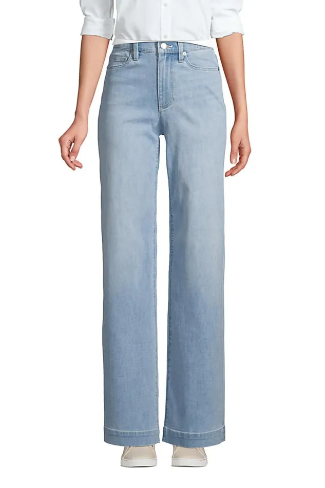 Lands039 End Jeans Women High Rise Wide Leg Blue Jeans Juneberry Blue