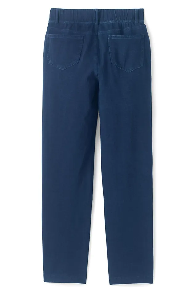 Lands039 End Jeans Women Starfish Elastic Waist Knit Jeans Straight Leg Mid Rise Indigo