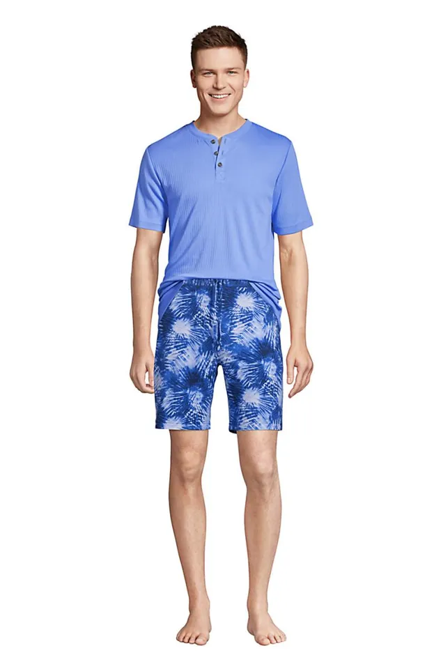 Lands039 End Pajamas and Robes Men Big Comfort Knit Pajama Shorts Deep Sea Navy Tie Dye Palm