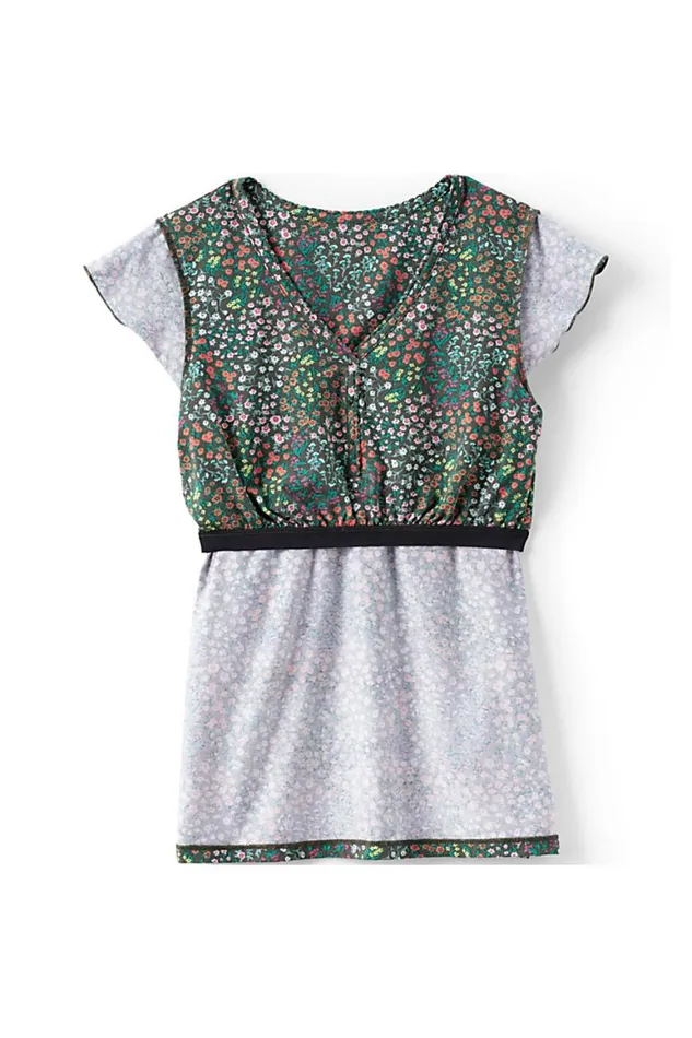Lands039 End Pajamas and Robes Women Comfort Knit Built In Shelf Bra Henley Pajama Top Forest Moss Mini Floral