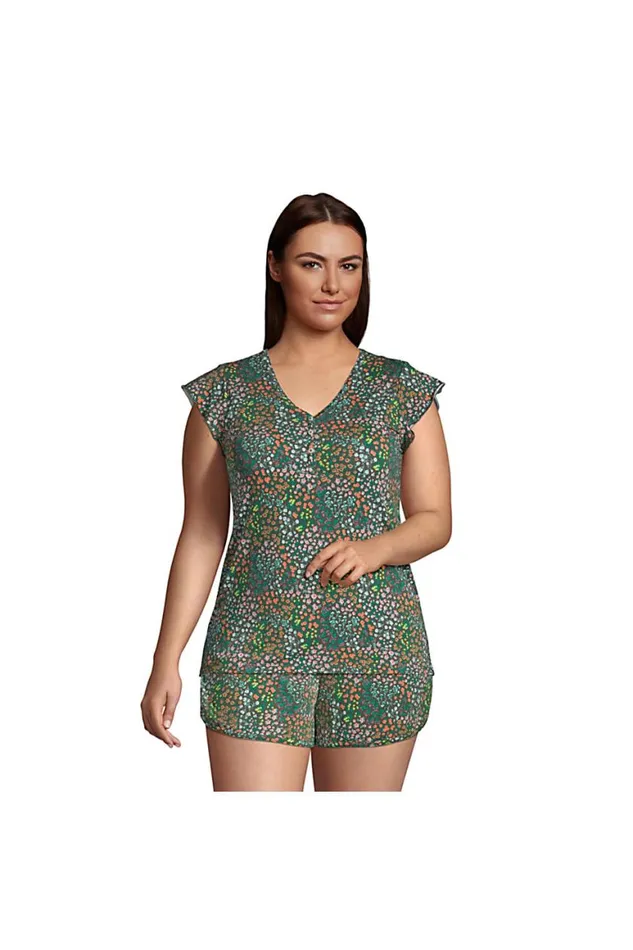 Lands039 End Pajamas and Robes Women Plus Size Comfort Knit Built In Shelf Bra Henley Pajama Top Forest Moss Mini Floral Lands039 End Pajamas and Robes Women Plus Size Comfort Knit Built In Shelf Bra Henley Pajama Top Forest Moss Mini Floral