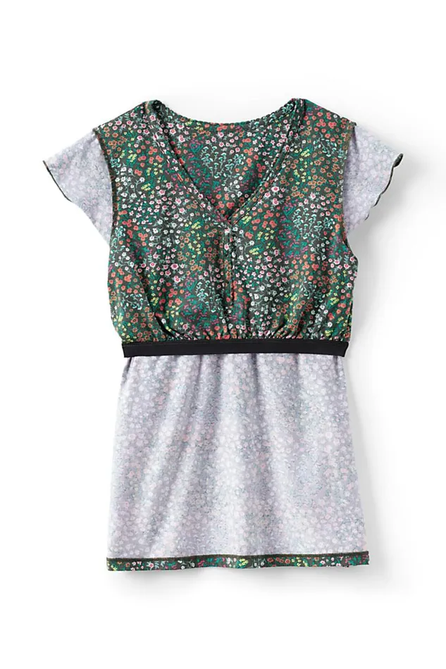 Lands039 End Pajamas and Robes Women Plus Size Comfort Knit Built In Shelf Bra Henley Pajama Top Forest Moss Mini Floral