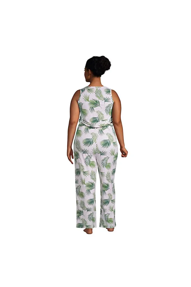 Lands039 End Pajamas and Robes Women Plus Size Sleeveless Lounge Pajama Jumpsuit White