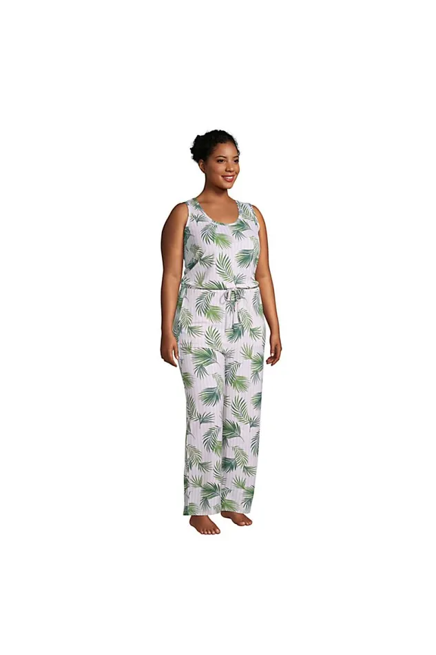 Lands039 End Pajamas and Robes Women Plus Size Sleeveless Lounge Pajama Jumpsuit White