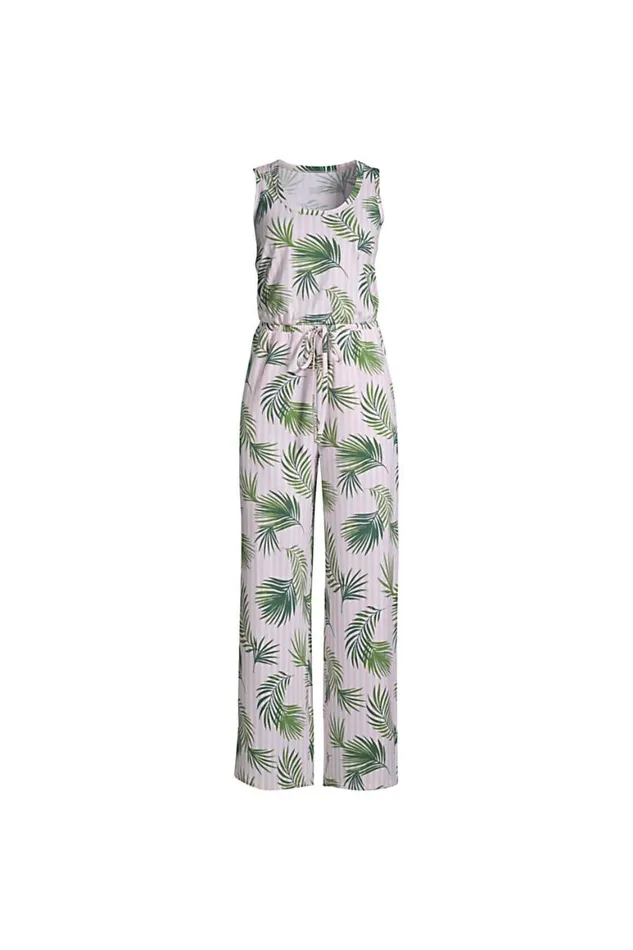 Lands039 End Pajamas and Robes Women Plus Size Sleeveless Lounge Pajama Jumpsuit White