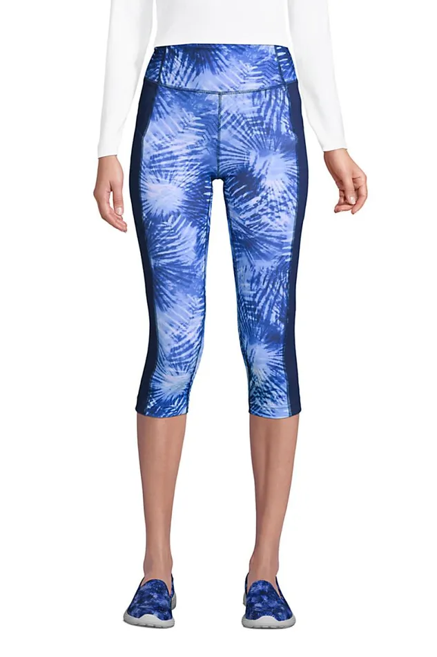 Lands039 End Pants Women Active Compression Slimming Pocket Capri Leggings Deep Sea Navy Tie Dye Palm Lands039 End Pants Women Active Compression Slimming Pocket Capri Leggings Deep Sea Navy Tie Dye Palm