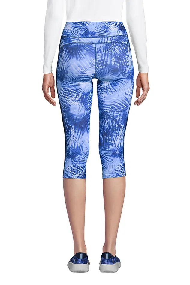 Lands039 End Pants Women Active Compression Slimming Pocket Capri Leggings Deep Sea Navy Tie Dye Palm Lands039 End Pants Women Active Compression Slimming Pocket Capri Leggings Deep Sea Navy Tie Dye Palm