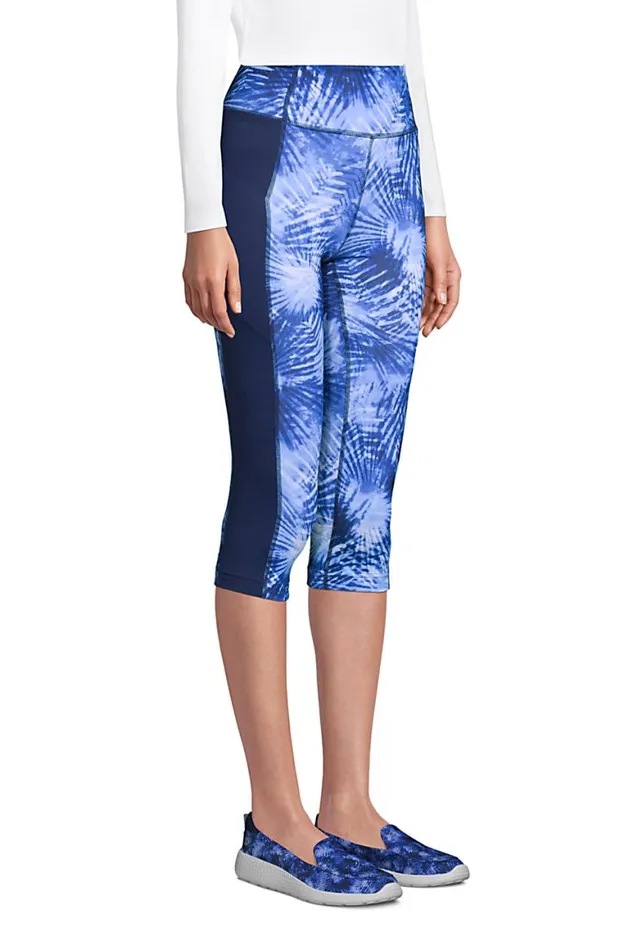 Lands039 End Pants Women Active Compression Slimming Pocket Capri Leggings Deep Sea Navy Tie Dye Palm Lands039 End Pants Women Active Compression Slimming Pocket Capri Leggings Deep Sea Navy Tie Dye Palm