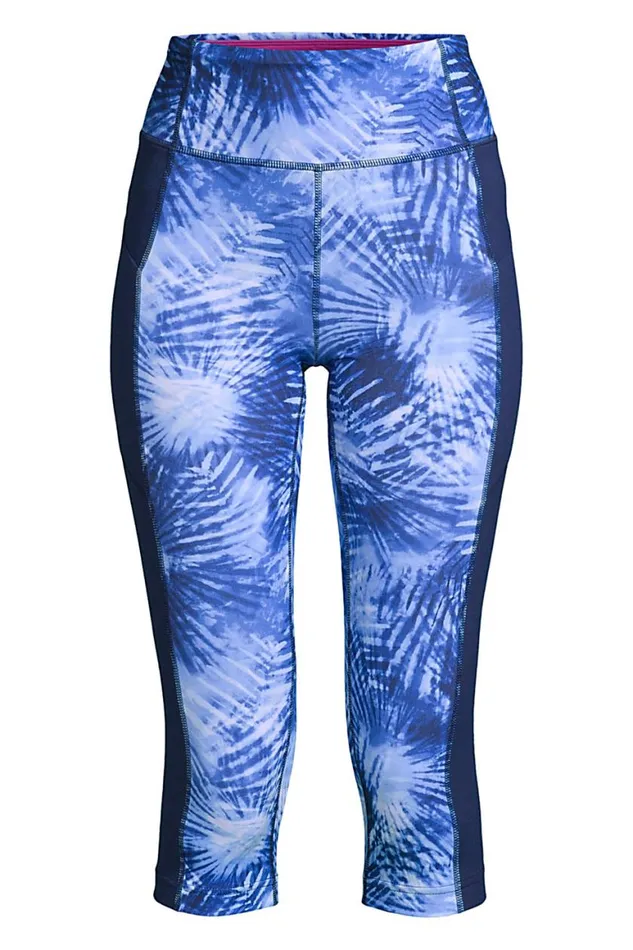 Lands039 End Pants Women Active Compression Slimming Pocket Capri Leggings Deep Sea Navy Tie Dye Palm Lands039 End Pants Women Active Compression Slimming Pocket Capri Leggings Deep Sea Navy Tie Dye Palm