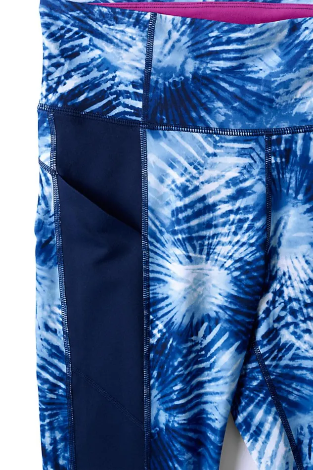 Lands039 End Pants Women Active Compression Slimming Pocket Capri Leggings Deep Sea Navy Tie Dye Palm Lands039 End Pants Women Active Compression Slimming Pocket Capri Leggings Deep Sea Navy Tie Dye Palm