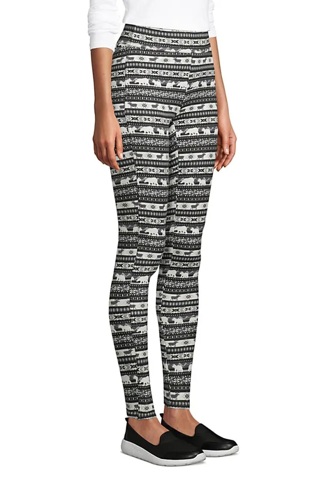 Lands039 End Pants Women High Rise Serious Sweats Fleece Lined Pocket Leggings Black Outdoor Fairisle
