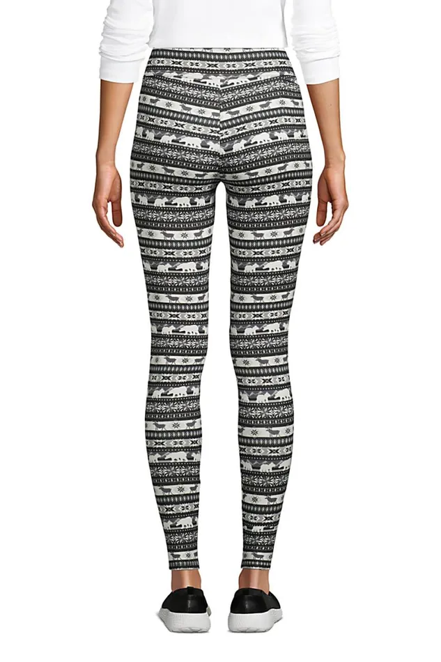 Lands039 End Pants Women High Rise Serious Sweats Fleece Lined Pocket Leggings Black Outdoor Fairisle