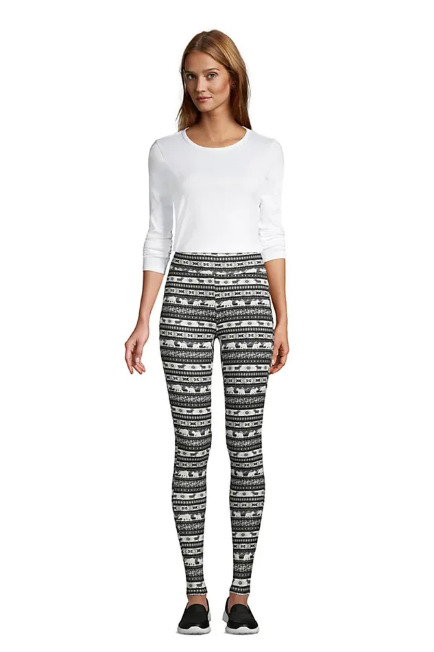 Lands039 End Pants Women High Rise Serious Sweats Fleece Lined Pocket Leggings Black Outdoor Fairisle
