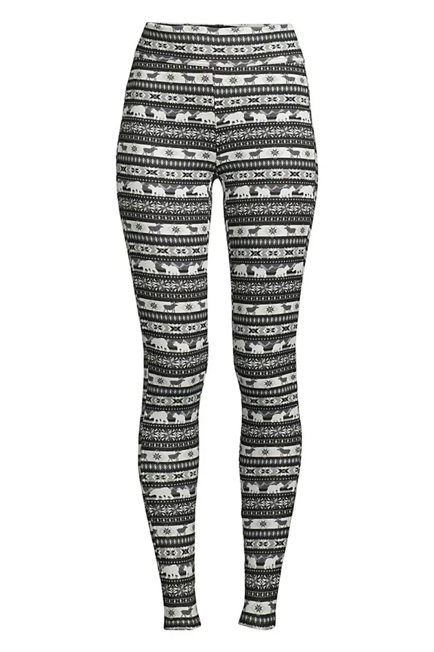 Lands039 End Pants Women High Rise Serious Sweats Fleece Lined Pocket Leggings Black Outdoor Fairisle