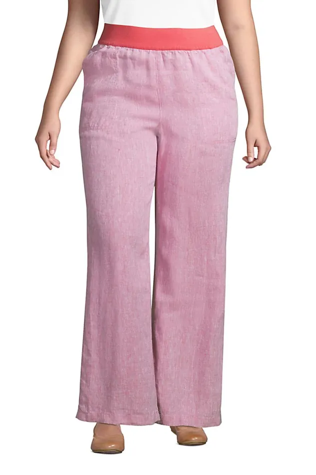 Lands039 End Pants Women Plus Size High Rise Elastic Waist Pull On Wide Leg Linen Pants Soft Mojave Rose Linen Lands039 End Pants Women Plus Size High Rise Elastic Waist Pull On Wide Leg Linen Pants Soft Mojave Rose Linen