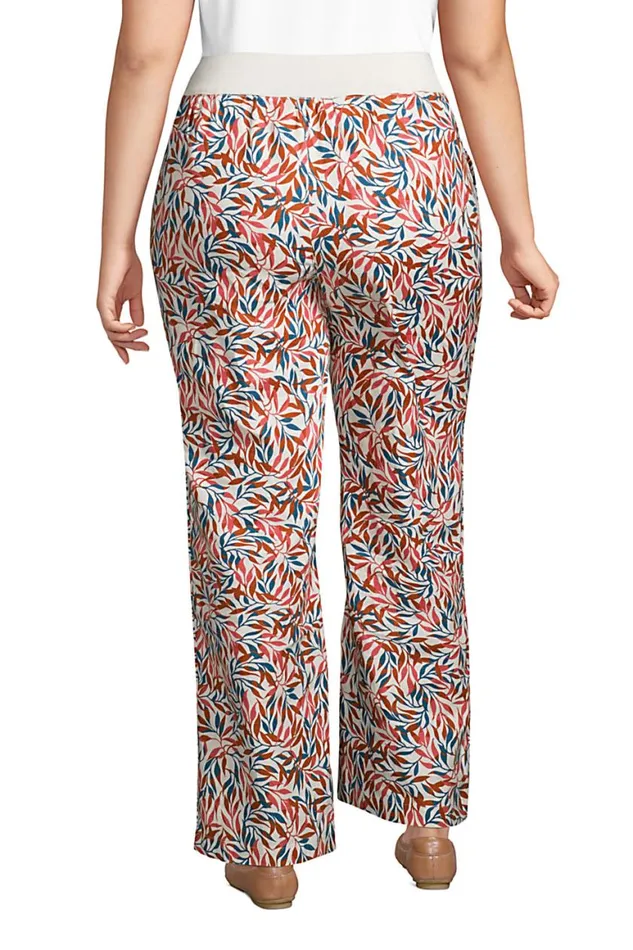 Lands039 End Pants Women Plus Size High Rise Elastic Waist Pull On Wide Leg Linen Pants Soft Mojave Rose Linen