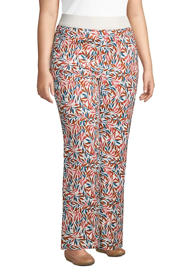 Lands039 End Pants Women Plus Size High Rise Elastic Waist Pull On Wide Leg Linen Pants Soft Mojave Rose Linen