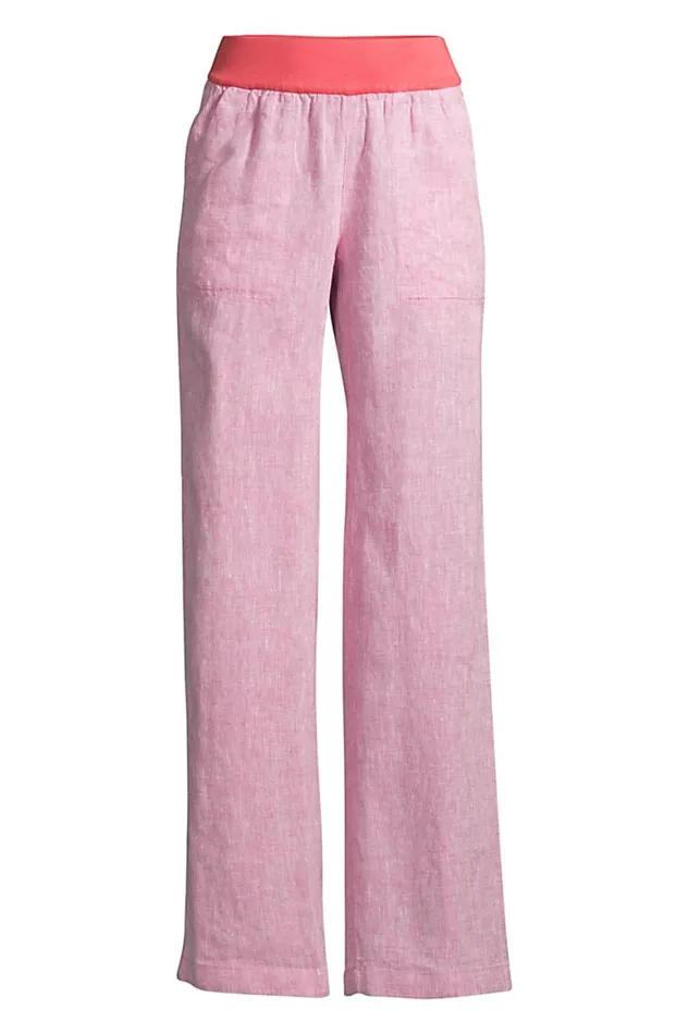 Lands039 End Pants Women Plus Size High Rise Elastic Waist Pull On Wide Leg Linen Pants Soft Mojave Rose Linen