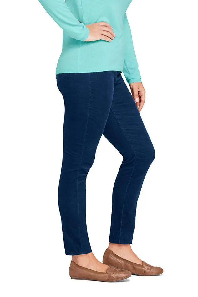 Lands039 End Pants Women Plus Size High Rise Pull On Corduroy Skinny Pants Deep Sea Navy