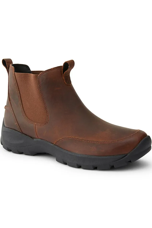 Lands039 End Shoes Men All Weather Suede Leather Slip On Chelsea Boots Rich Mahogany Leather