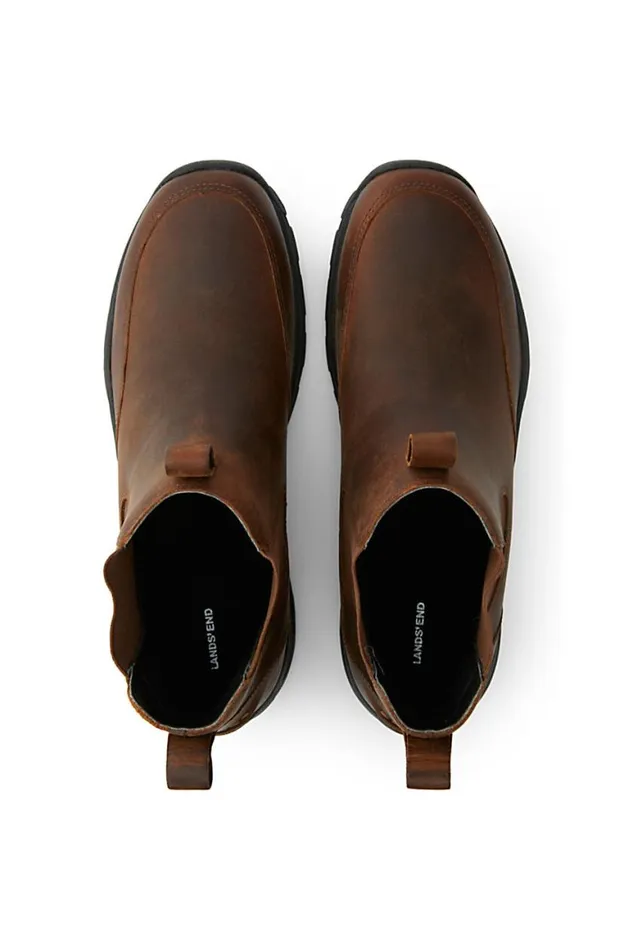 Lands039 End Shoes Men All Weather Suede Leather Slip On Chelsea Boots Rich Mahogany Leather