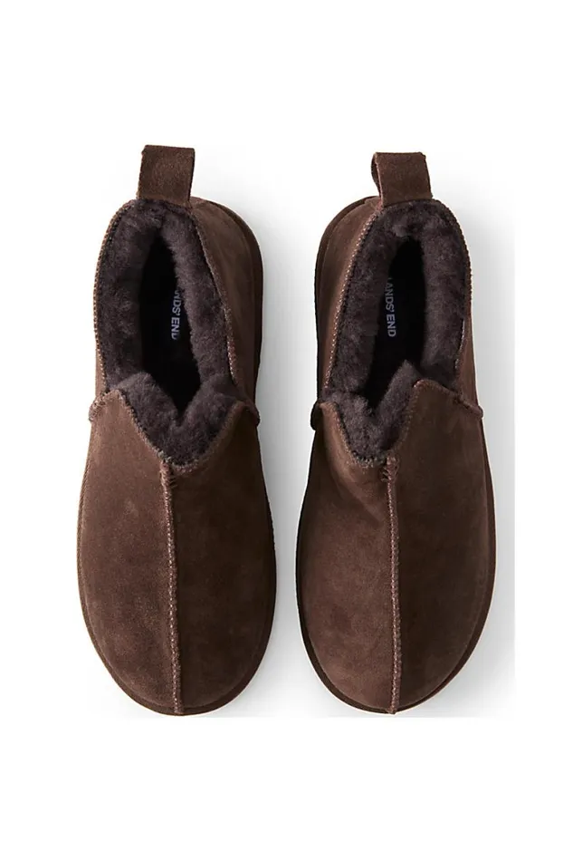 Lands039 End Shoes Men Suede Leather Fuzzy Shearling Bootie Slippers Dark Mahogany