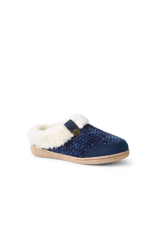 Lands039 End Shoes Women Knit Fuzzy Clog Slippers Deep Sea Navy Chenille
