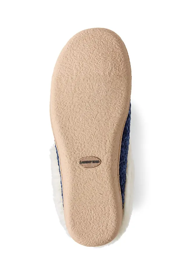 Lands039 End Shoes Women Knit Fuzzy Clog Slippers Deep Sea Navy Chenille