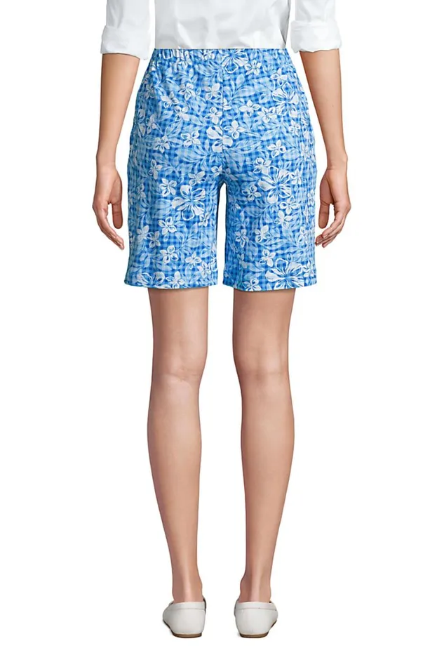 Lands039 End Shorts Women Sport Knit Shorts Print Classic Cobalt Floral Gingham