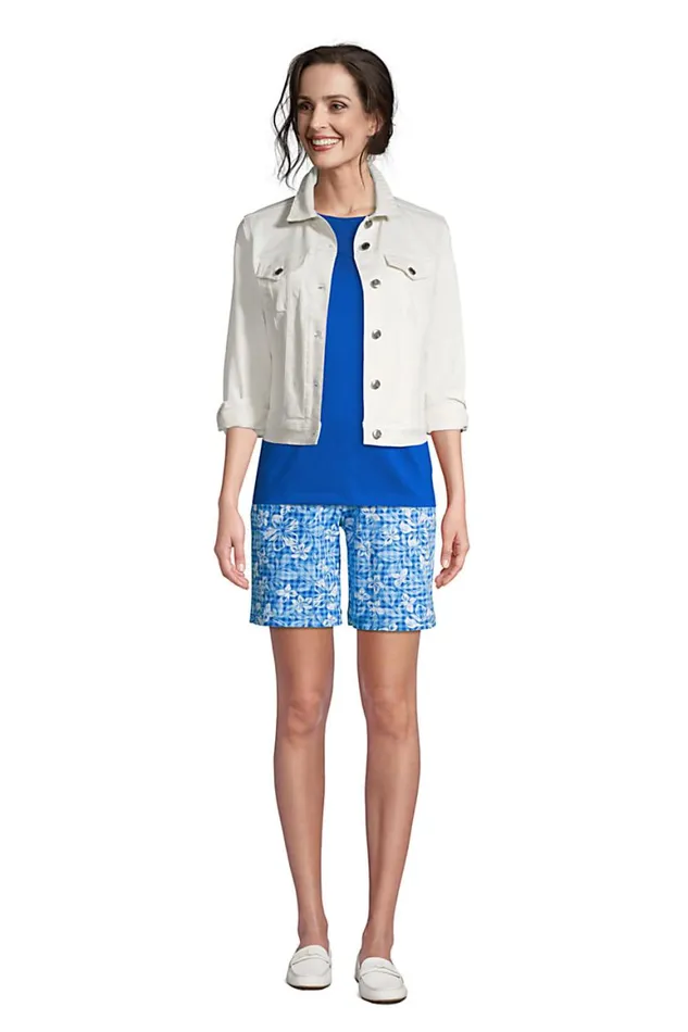 Lands039 End Shorts Women Sport Knit Shorts Print Classic Cobalt Floral Gingham