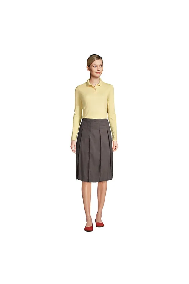 Lands039 End Skirts and Skorts Women Box Pleat Skirt Below The Knee Classic Navy