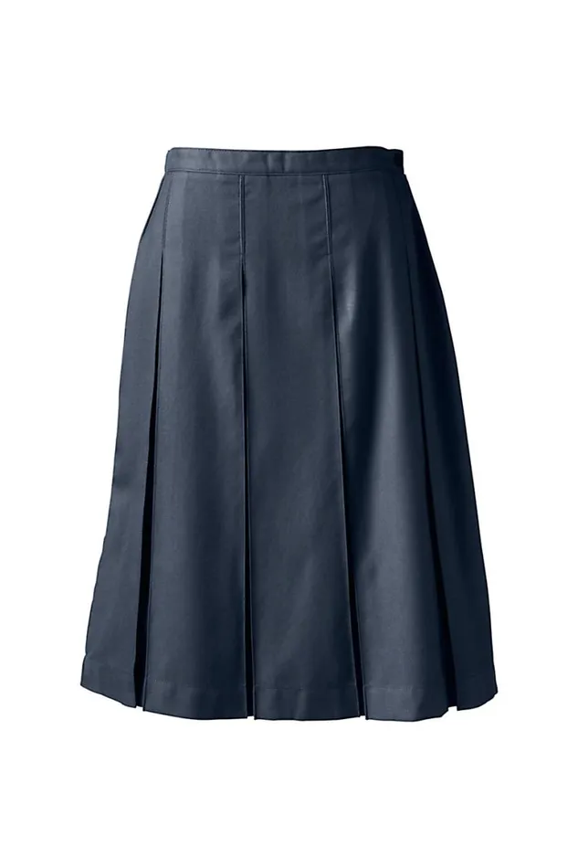 Lands039 End Skirts and Skorts Women Box Pleat Skirt Below The Knee Classic Navy
