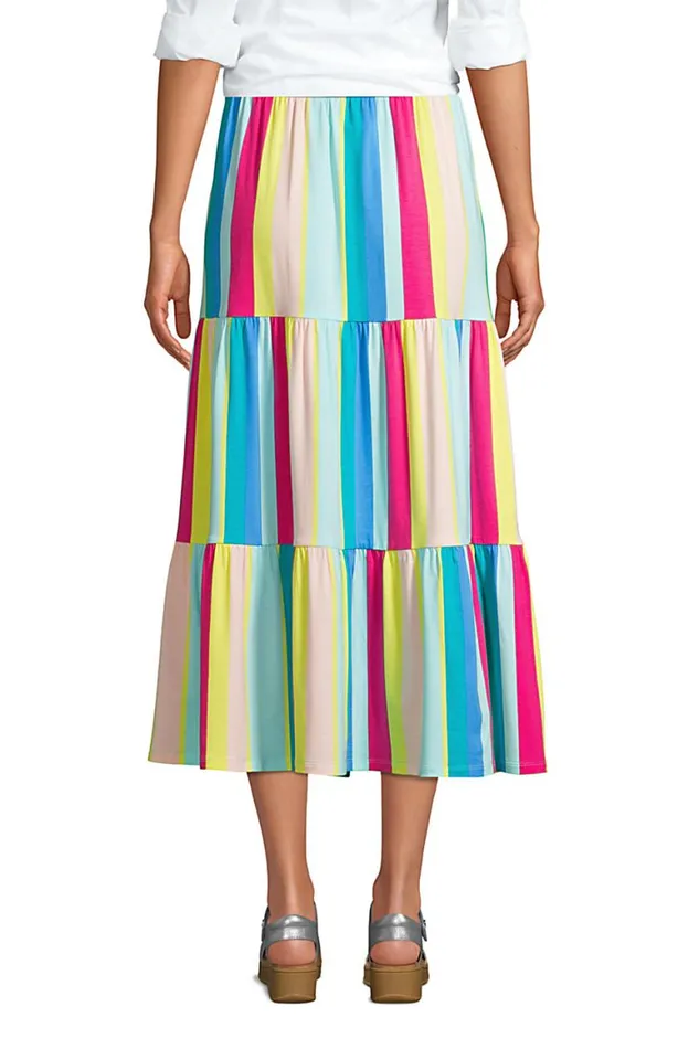Lands039 End Skirts and Skorts Women Knit Tiered Midi Skirt Multi Rainbow Stripe Lands039 End Skirts and Skorts Women Knit Tiered Midi Skirt Multi Rainbow Stripe