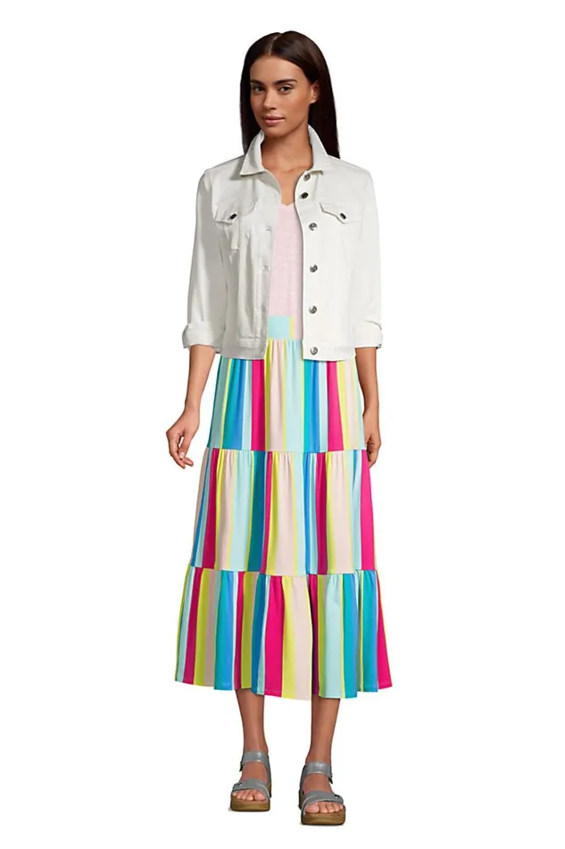 Lands039 End Skirts and Skorts Women Knit Tiered Midi Skirt Multi Rainbow Stripe Lands039 End Skirts and Skorts Women Knit Tiered Midi Skirt Multi Rainbow Stripe