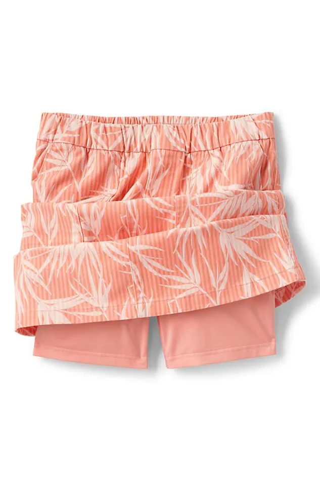 Lands039 End Skirts and Skorts Women Petite Mid Rise Elastic Waist Pull On Chino Skort Crisp Peach Stripe Palm Lands039 End Skirts and Skorts Women Petite Mid Rise Elastic Waist Pull On Chino Skort Crisp Peach Stripe Palm