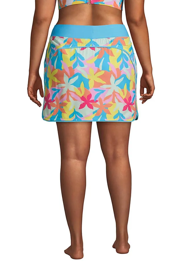 Lands039 End Skirts and Skorts Women Plus Size Quick Dry Elastic Waist Active Board Skort Swim Skirt Turquoise Multi Graphic Floral