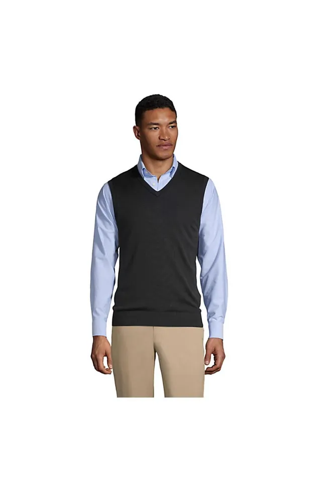 Lands039 End Sweaters Men Cotton Modal Fine Gauge Sweater Vest Black