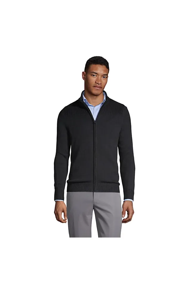 Lands039 End Sweaters Men Cotton Modal Zip Front Cardigan Sweater Black