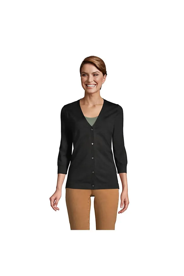 Lands039 End Sweaters Women 34 Sleeve Performance Cardigan Sweater Black