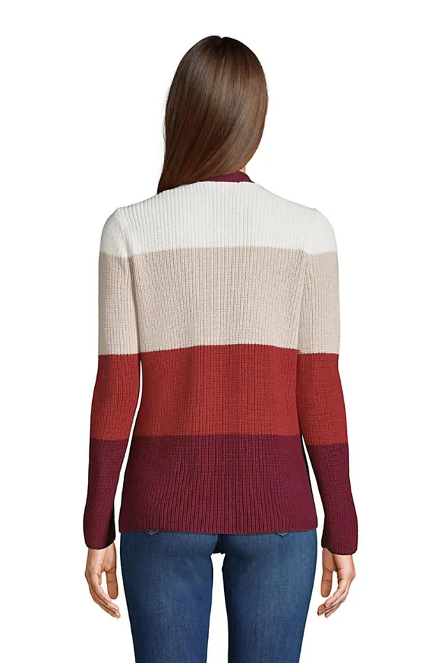 Lands039 End Sweaters Women Cotton Drifter Cardigan Colorblock Sweater Rich Burgundy Colorblock