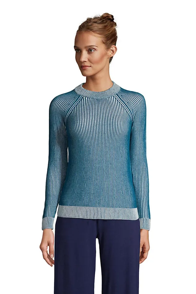 Lands039 End Sweaters Women Cotton Drifter Shaker Doubled Crew Neck Sweater Baltic Teal Plaited Lands039 End Sweaters Women Cotton Drifter Shaker Doubled Crew Neck Sweater Baltic Teal Plaited