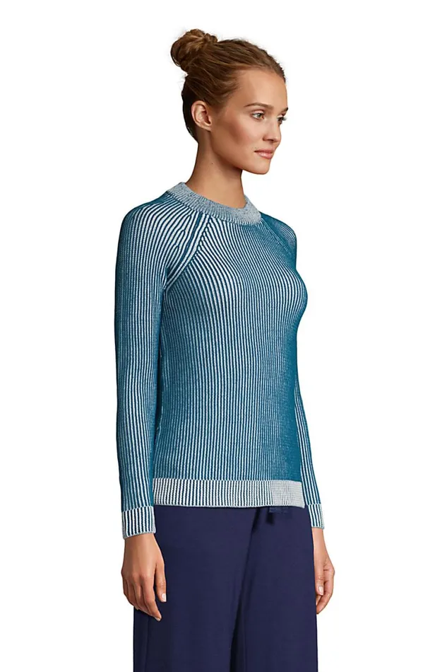 Lands039 End Sweaters Women Cotton Drifter Shaker Doubled Crew Neck Sweater Baltic Teal Plaited Lands039 End Sweaters Women Cotton Drifter Shaker Doubled Crew Neck Sweater Baltic Teal Plaited