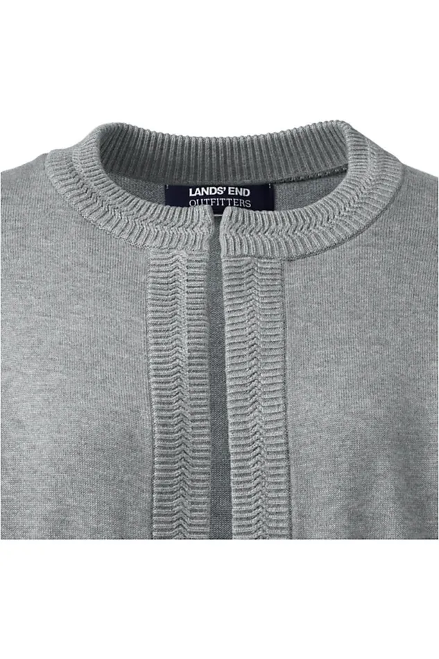 Lands039 End Sweaters Women Cotton Modal 34 Sleeve Novelty Stitch Trim Cardigan Sweater Pewter Heather