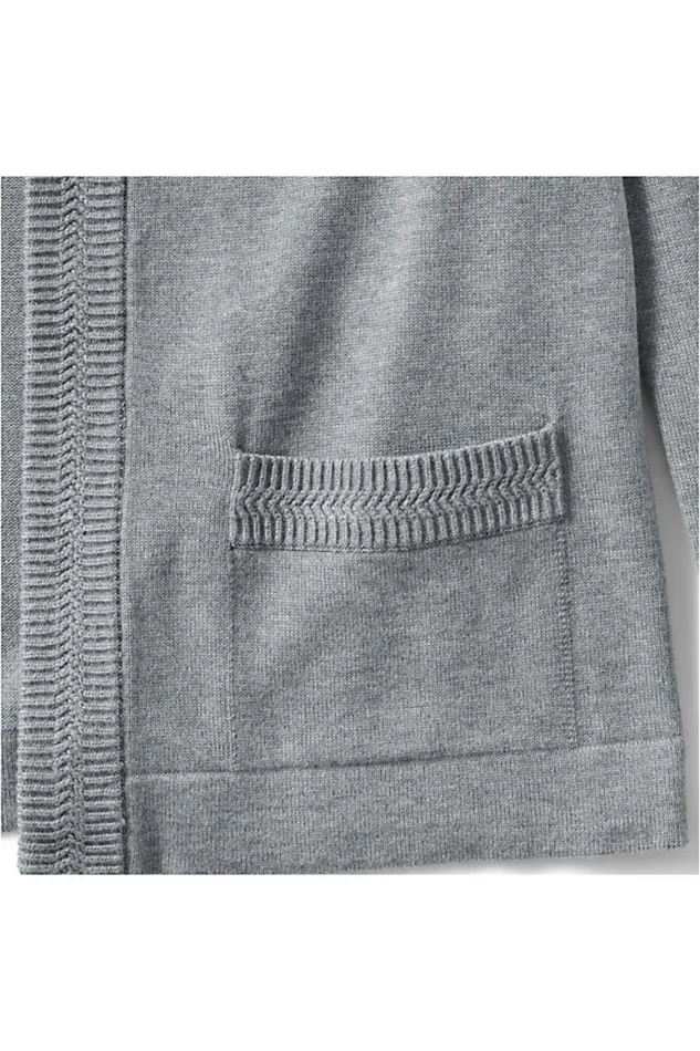 Lands039 End Sweaters Women Cotton Modal 34 Sleeve Novelty Stitch Trim Cardigan Sweater Pewter Heather