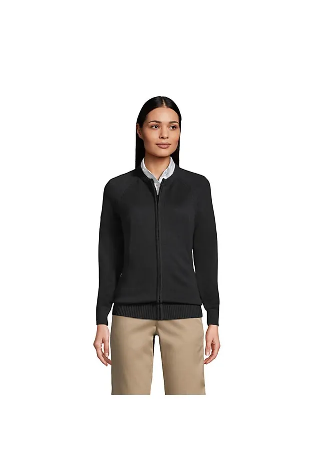 Lands039 End Sweaters Women Cotton Modal Zipfront Cardigan Sweater Black