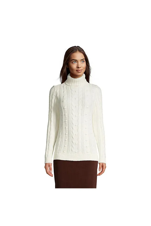 Lands039 End Sweaters Women Cozy Lofty Bobble Turtleneck Sweater Ivory