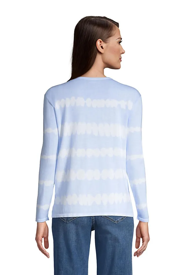Lands039 End Sweaters Women Fine Gauge Cotton Crewneck Sweater Light Sky Blue Tie Dye Stripe Lands039 End Sweaters Women Fine Gauge Cotton Crewneck Sweater Light Sky Blue Tie Dye Stripe