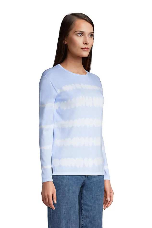Lands039 End Sweaters Women Fine Gauge Cotton Crewneck Sweater Light Sky Blue Tie Dye Stripe Lands039 End Sweaters Women Fine Gauge Cotton Crewneck Sweater Light Sky Blue Tie Dye Stripe